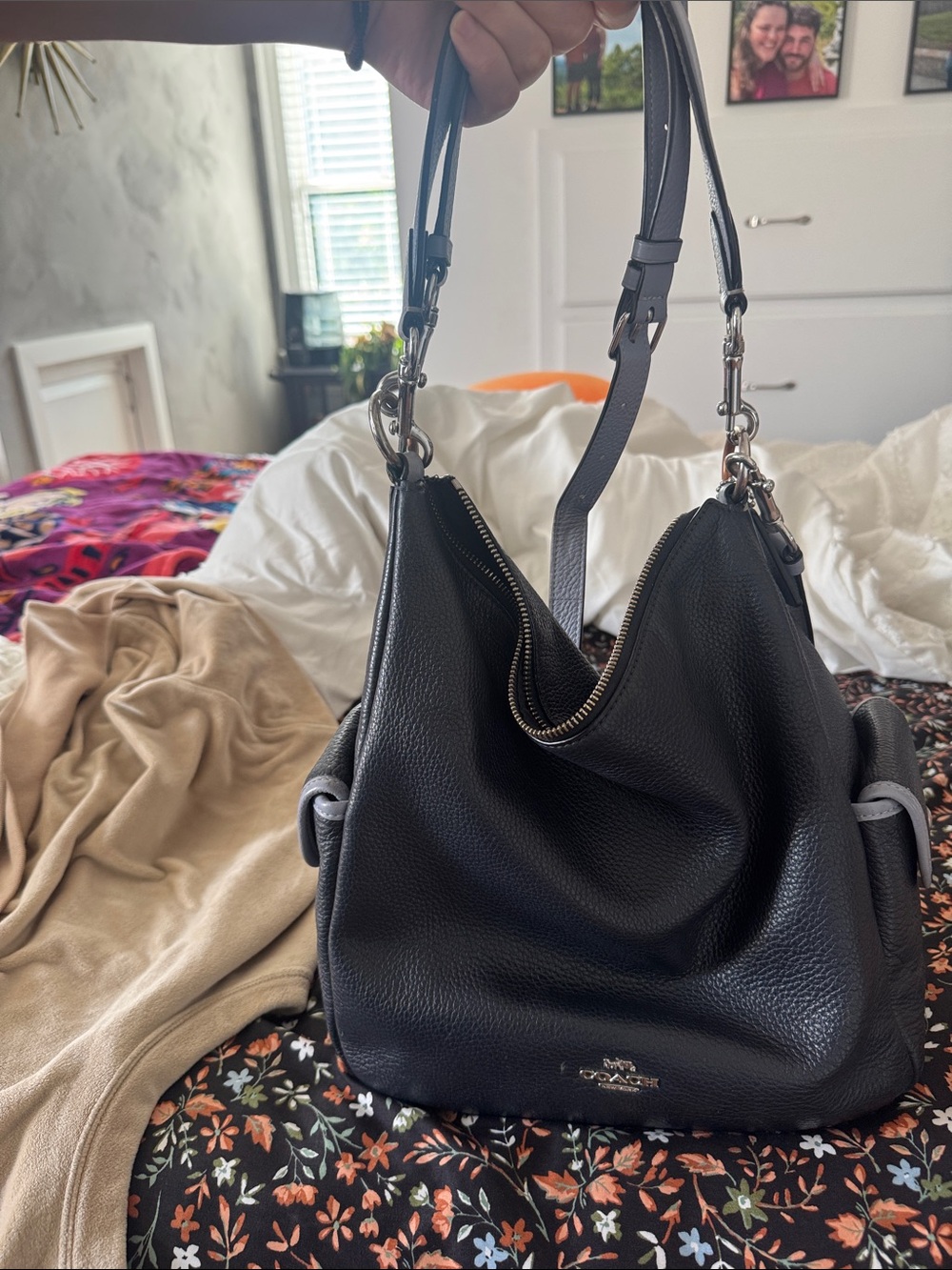 Coach navy Pebbled Leather Shoulder Hobo Bag
